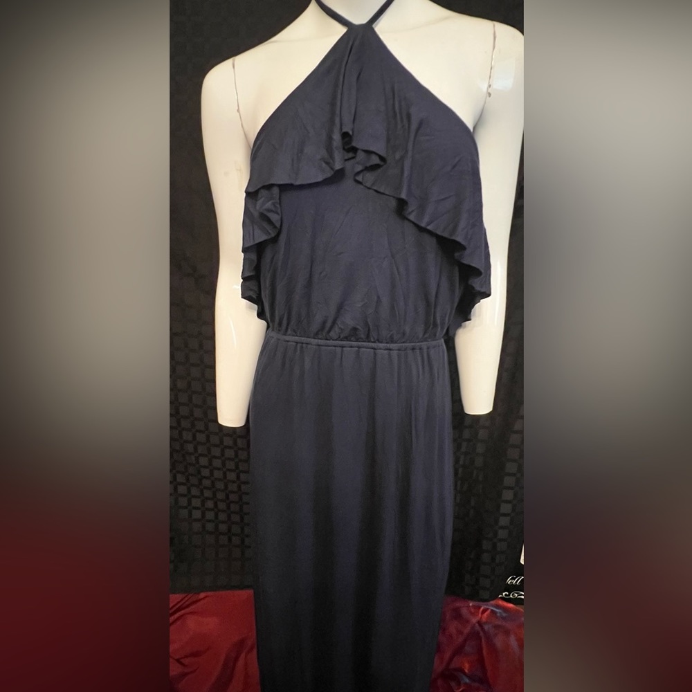 Velvet Torch Blue Halter Maxi Dress. Size L